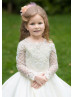 Beaded Ivory Lace Satin Floor Length Check Flower Girl Dress